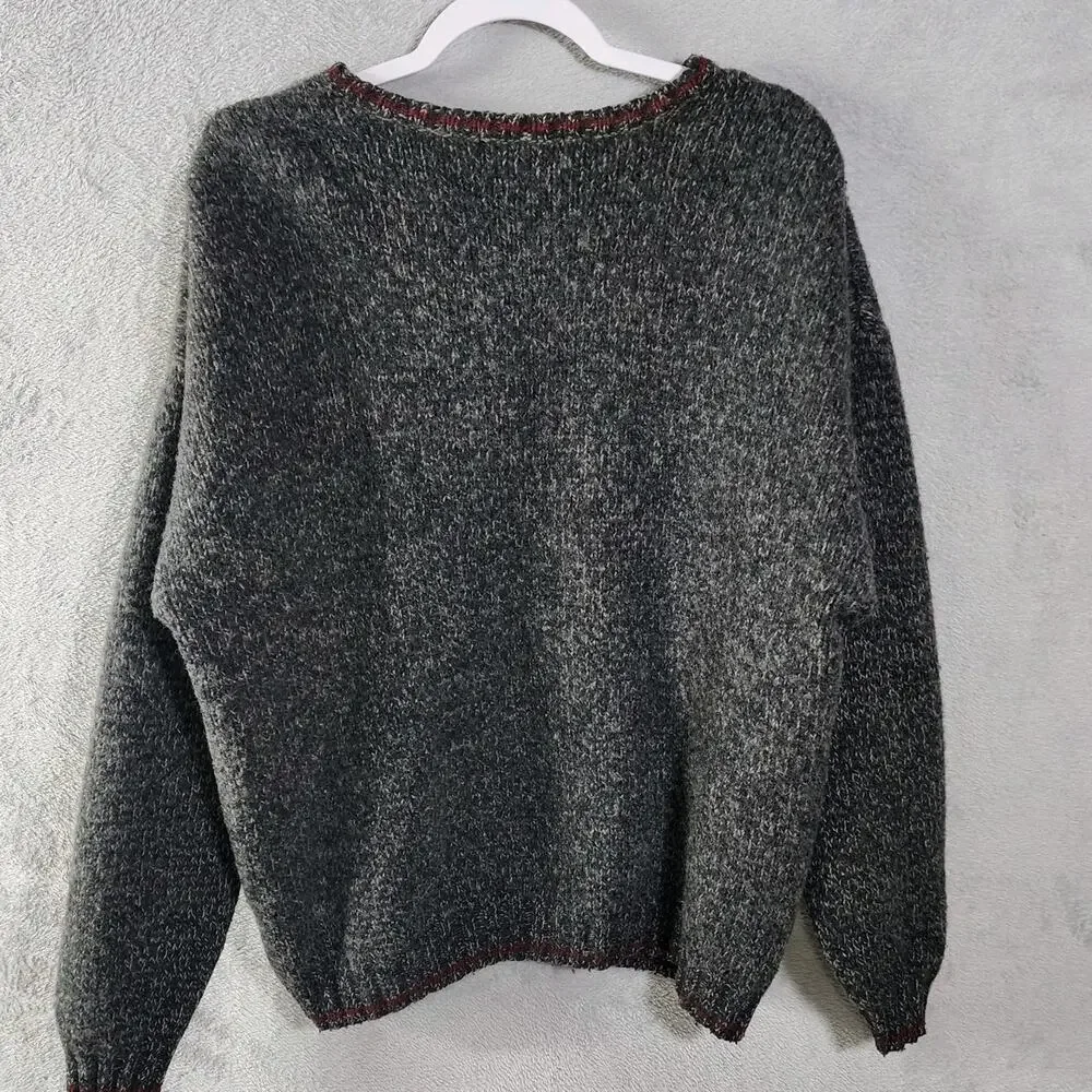 Vintage Eddie Bauer Mens Wool Sweater Dark Grey Red Trim Size XXL
